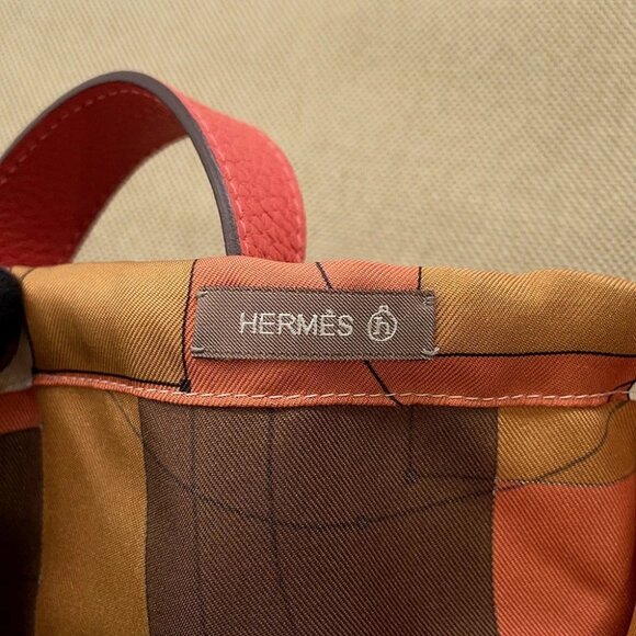 HERMES Petit H Tote Bag Toile H/Taurillon Clemence Natural/Rose Azalee - Picture 7 of 10